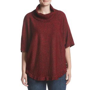 Womens Studio Works Cowl Neck Poncho Sweater Ruffled Hem Size 2X 3X marl Red NWT